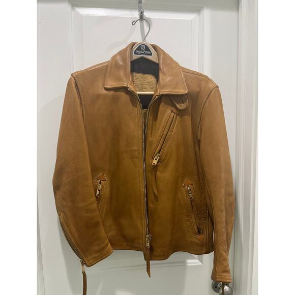 Vintage Walter Leather Co. Made in Mexico Leather Cognac Biker Jacket Sz S - Picture 1 of 7